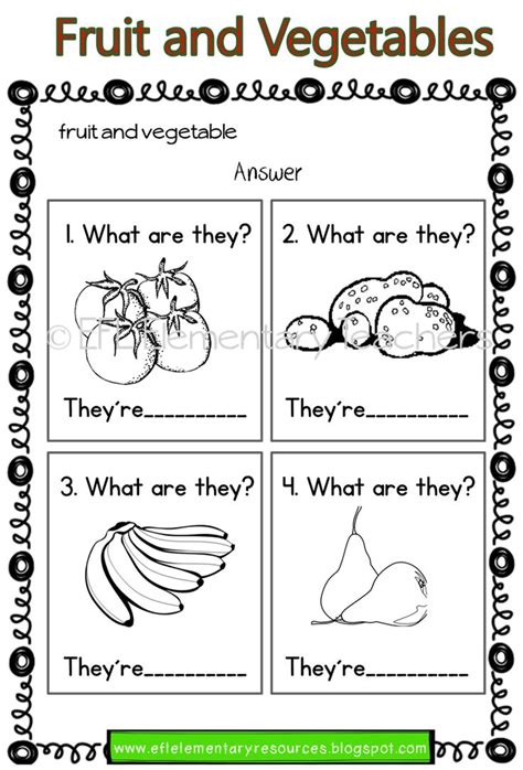 esl fruit  vegetables worksheets elementary special education