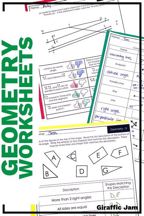 Geometry Vocabulary Review Worksheet