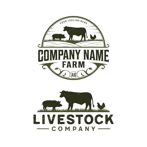 Premium Vector Livestock Vintage Logo With Cow Chicken And Pork