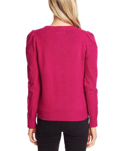 Cece Cable Knit Puff Sleeve Sweater Macys