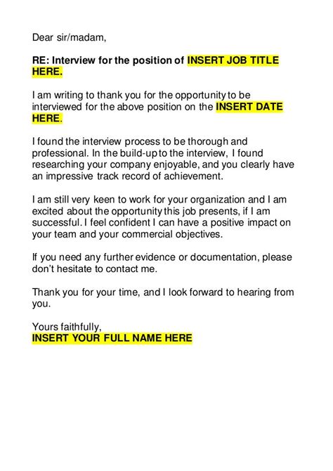 Follow Up Email After Job Interview Template