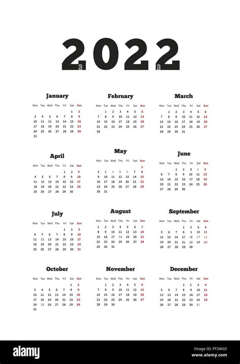 Calendar On 2022 Year With Week Starting From Monday A4 Size Vertical