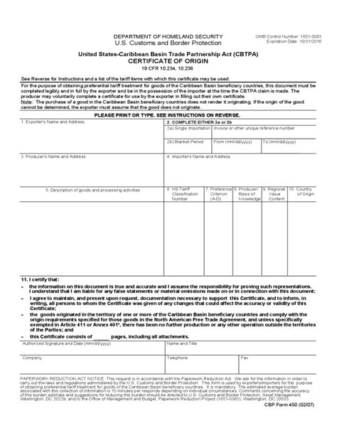 Cbp Form 3229 Certificate Of Origin Free Download