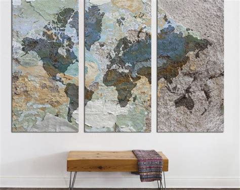3 Panel Split Abstract World Map Canvas Print15 Deep Etsyde Map