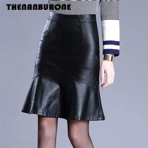 thenanburone high quality long pu leather sexy skirt 2017 summer big size m 4xl skirts women