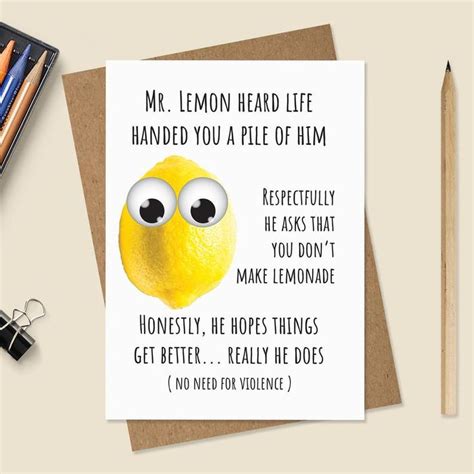 Funny Encouragement Card Funny Lemon Card Etsy In 2020