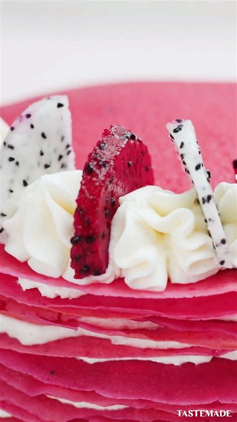 Dragon Fruit Crepe Cake Video Recipe Video Food Videos Desserts