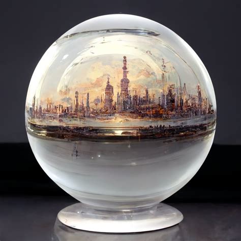 Prompthunt Perfectly Round Floating Glass Sphere With Business Metropolis Visible Inside The