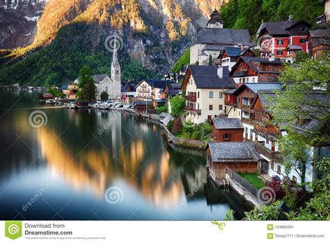 Hallstatt Austria At Sunrise Stock Photo Image Of Austrian World