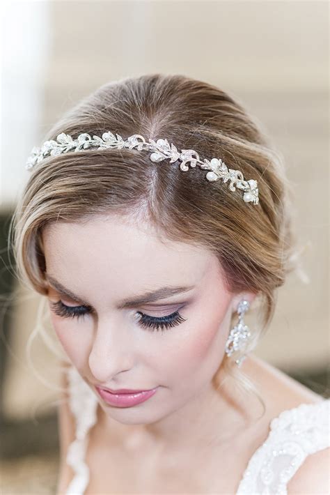 sapphire blue bridal headband pearl wedding headband wedding headpiece rhinestone tiara ava