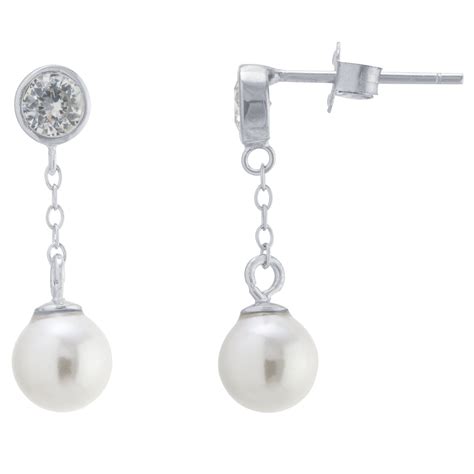 Marisol And Poppy Cz And Pearl Earrings In Sterling Silver For Women