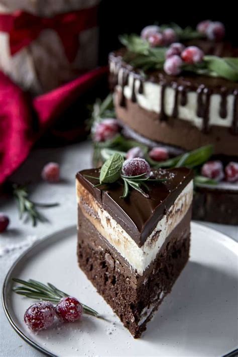 It's layers of chocolate cream mixture and chocolate cake, topped with chocolate chips. Slice of Double Chocolate Mousse Cake | Ultimate chocolate ...