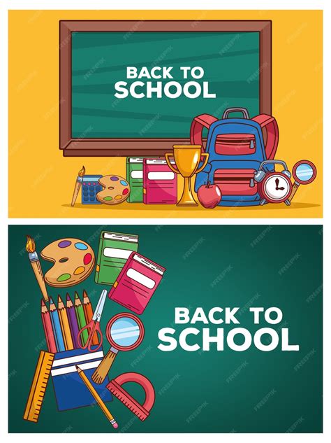 Premium Vector Back To School Letterings In Chalkboards With Set Icons