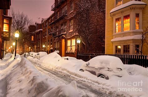 Snow Covered Street In The Beacon Hill Neighborhood Of Boston