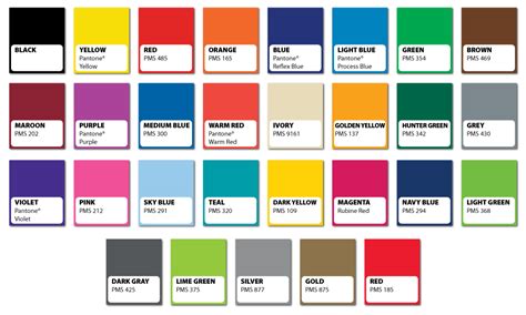 Pantone Pms Ink Color Chart