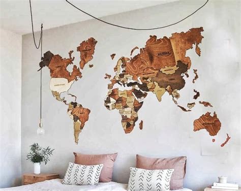 Maybe you would like to learn more about one of these? 5th Anniversary Gift For Husband Wooden Wall World Map Wall Art Rustic Home Wood World Map ...