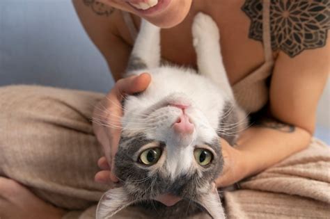 Premium Photo Woman Holding Her Adorable Kitty Indoors