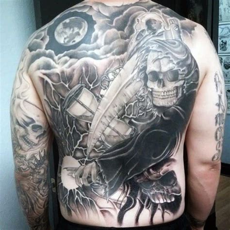 Grim Reaper And Moon Back Tattoo Creativefan