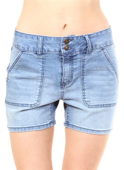 Stretchy High Waisted Denim Shorts With Pockets Wh Rn55356 Denimblue