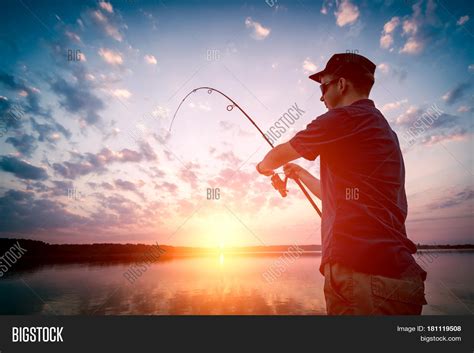 Man Fishing Sunset Image And Photo Free Trial Bigstock