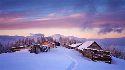 Winter Landscape Houses Sunset Background 1080p Fhd