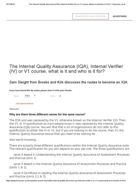 The Internal Quality Assurance Iqa Internal Verifier Iv Or V1 Course What Is It And Who Is