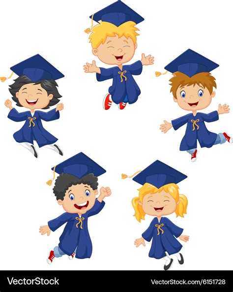 Cartoon Little Kids Celebrate Their Graduation On Vector Image