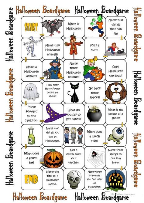 Halloween Boardgame Tesol Activities And Games Halloween Worksheets