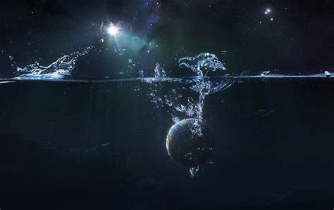 Drowning Planet Wallpaper Planet Space Art Splashes Stars Hd
