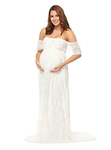Justvh Women S Off Shoulder Ruffle Sleeve Lace Maternity Gown Maxi