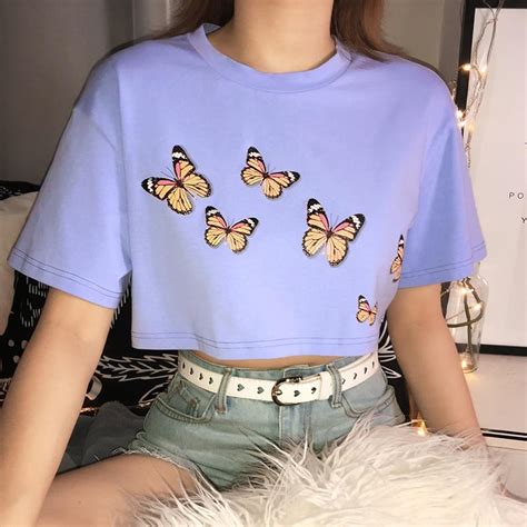 Fly Away Butterfly Crop Top Hipster Outfits Aesthetic Clothes Cute Casual Outfits