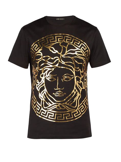 Versace Cotton Medusa Gold Print T Shirt In Black Gold Black For Men