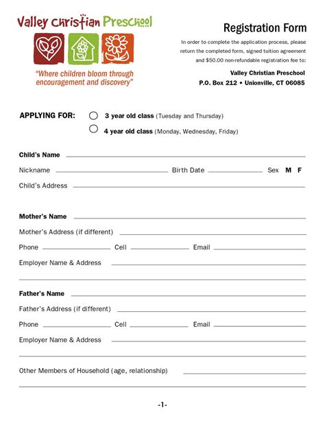 Valley Christian Preschool Download A Registration Form