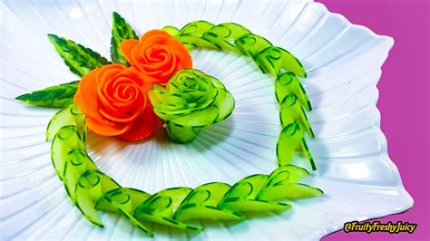 Lovely Cucumber And Carrot Rose Flower Design Fruit And Vegetable Carving