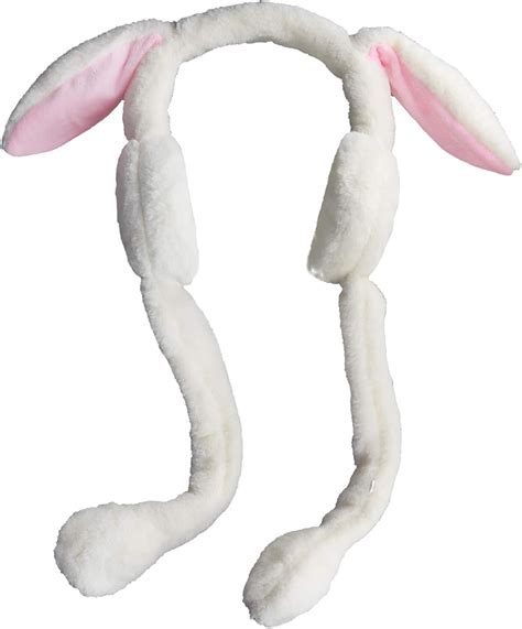 Krismya Bunny Ear Earmuffs With Moving Jumping Winter White Funny Bunny
