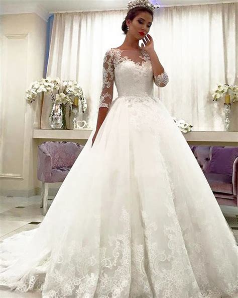 Lace Bridal Dresses With Long Sleeves Princess Wedding Gown Siaoryne
