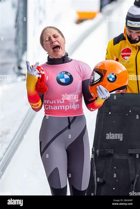 Altenberg Germany 29th Feb 2020 German Skeleton Racer Tina Hermann Celebrates Her Win During