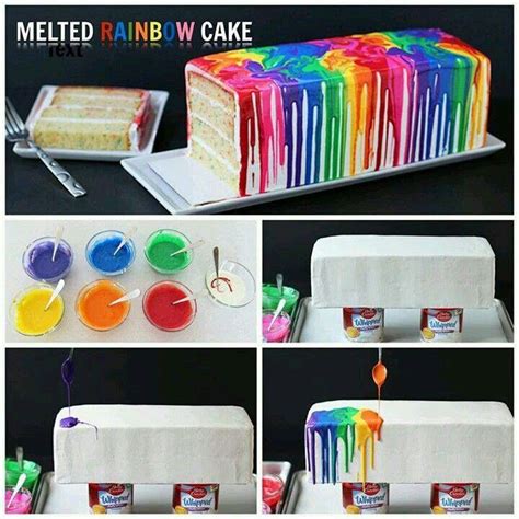 Melted Rainbow Cake Recipe Rainbow Cake Splatter Cake Drip Cakes