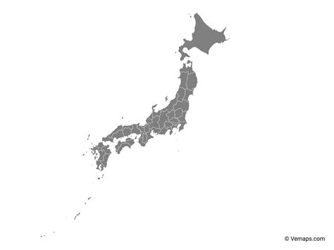 Grey Map Of Japan With Prefectures Free Vector Maps