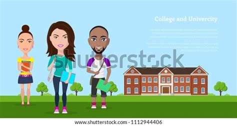 Picture Group Students Front University Building Stock Vector Royalty