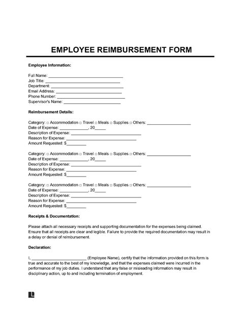 Free Employee Expense Reimbursement Form Legal Templates