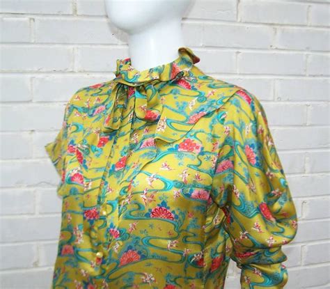 Asian Inspired 1970s Emanuel Ungaro Silk Chartreuse Blouse At 1stdibs