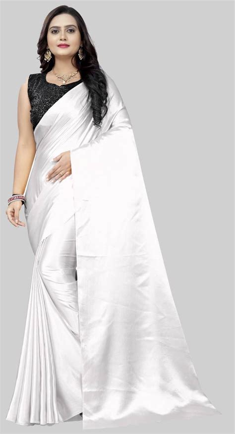 White Satin Fancy Saree With Blouse Parv Creation 3499155