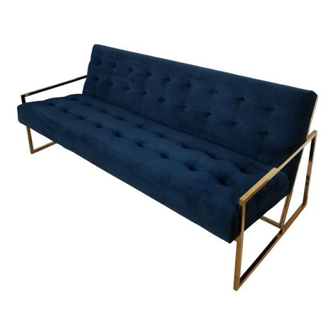 Modern Jonathan Adler Navy Blue Goldfinger Apartment Sofa Lounge