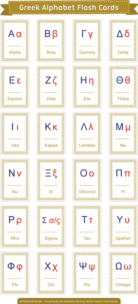 Greek Alphabet Flash Cards Printable