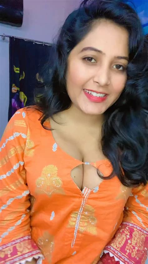 Hot Desi Lady Huge Boobs And Cleavage In Orange Dress