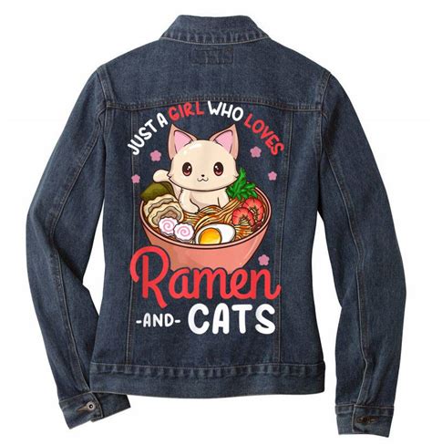 Custom Ramen Cat Neko Anime Kawaii Ladies Denim Jacket By Kakashop