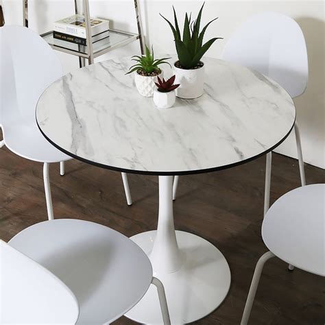 Dakota White Round Dining Table With A Marble Effect Glossy Table Top