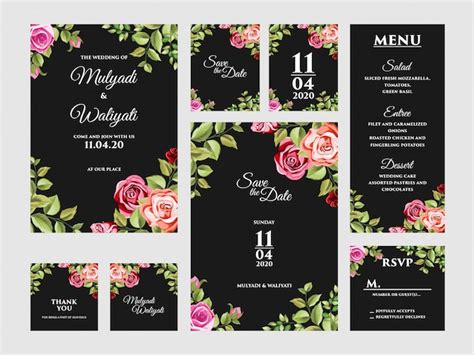 Complete Floral Wedding Invitation Card Design Template Set Premium