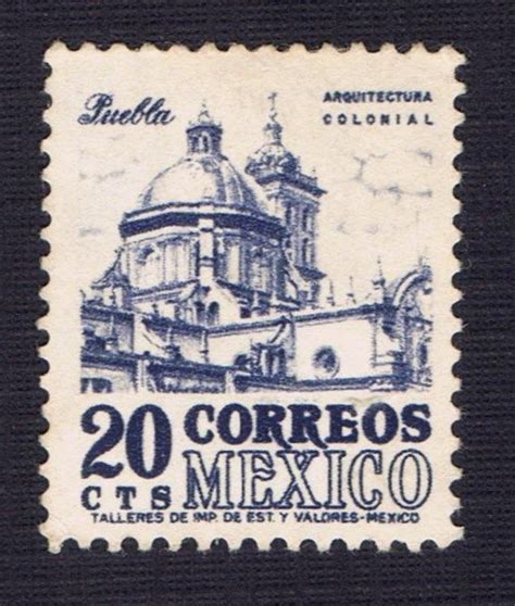 Unused Blue 20 Cts Correos Mexico Postage Stamp Puebla Colonial
